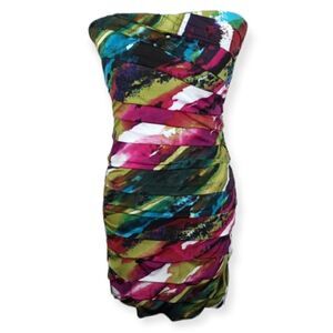 SPEECHLESS STRAPLESS BODYCON PURPLE, GREEN, TURQUOISE, & WHITE SZ.L EUC